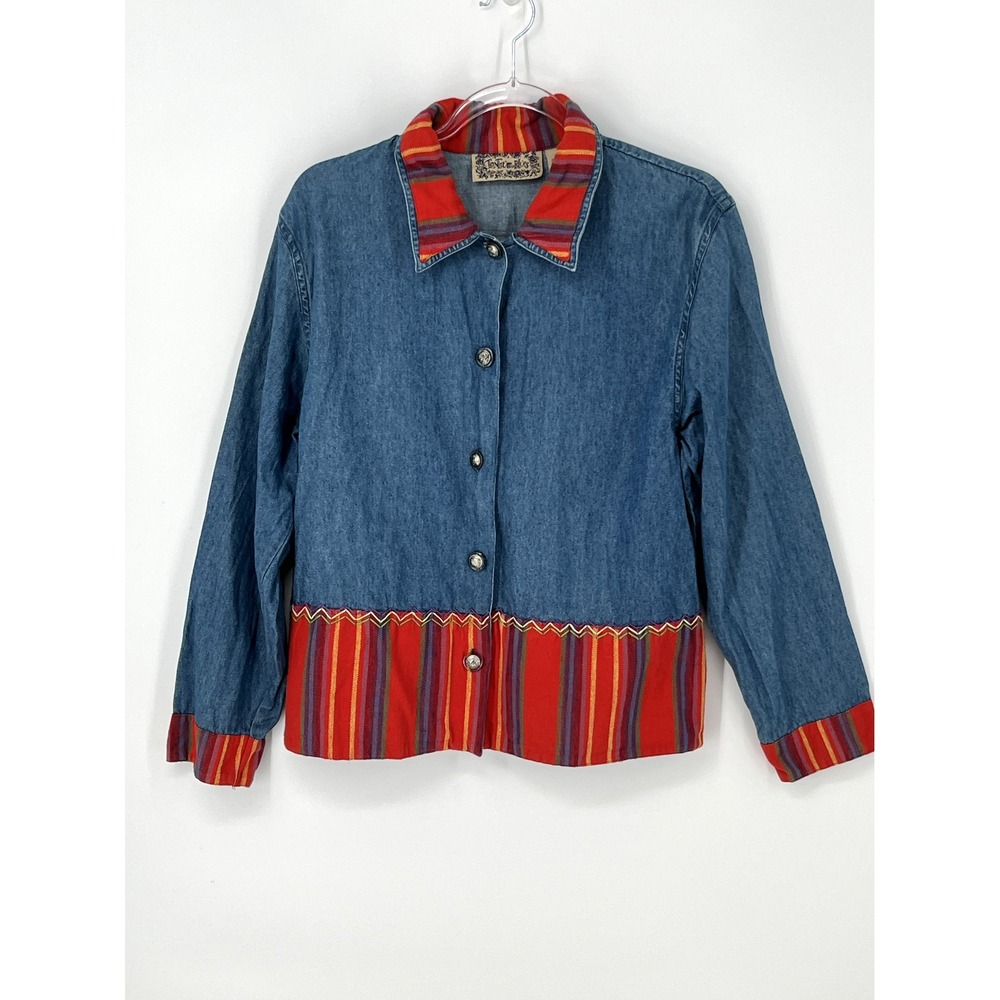 Tantrum Blues Denim Jacket S Floral Embroidered 90s Cottagecore Art to Wear